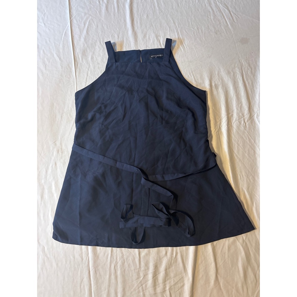 Banana Republic Blouse Womens XS Navy Blue  Sleeveless Tie Waist‎ Top
